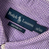 90s Ralph Lauren ラルフローレン CUSTOM FIT ギンガムチェック BD ボタンダウン 半袖シャツ L/パープル系 メンズ ビンテージ