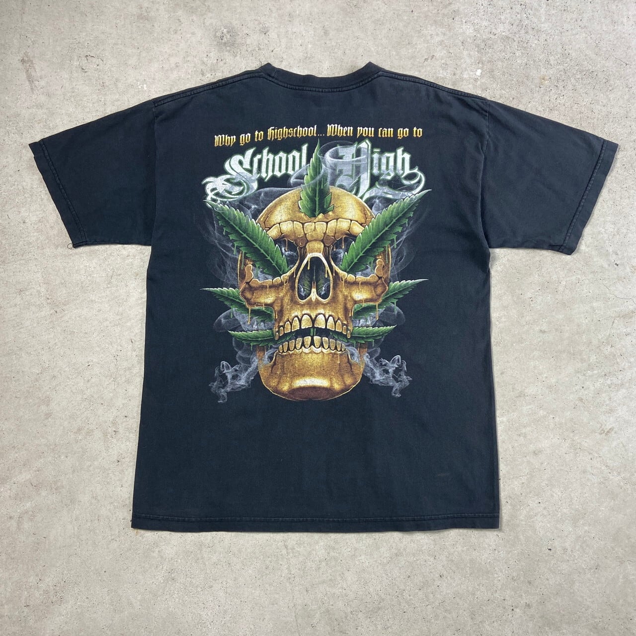 90年代 SCHOOL HIGH スカル マリファナ 両面プリントTシャツ メンズXL 