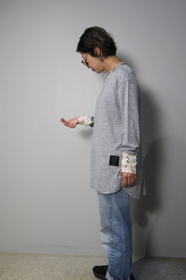 NEW！TR杢フライス×レース袖口切り替えクルー【12510-373-10】2026SS