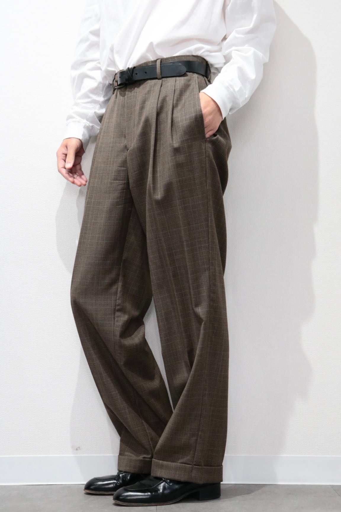 Eddie Bauer 90s ワンタックスラックス チャコール 34×30 Eddie Bauer 2 tuck check slacks | Cary