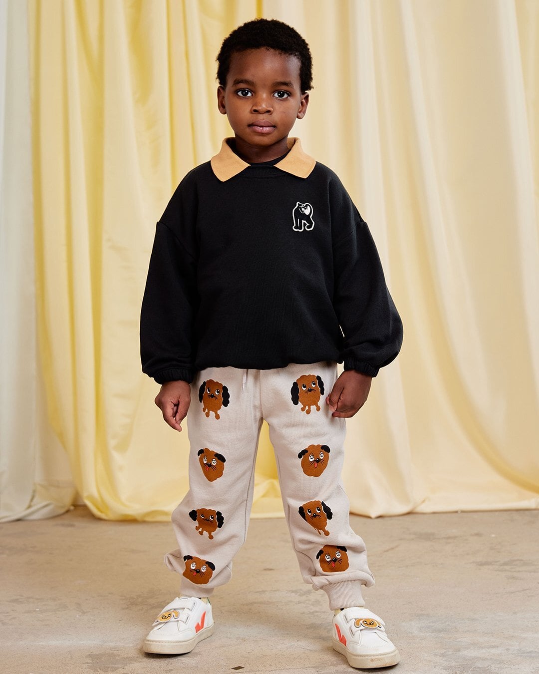 【26SS pre】minirodini( ミニロディーニ )Panther pantch collar sweatshirt black(80-86/92-98/104-110/116-122/128-134/140-146)スウェット パンサー ヒョウ