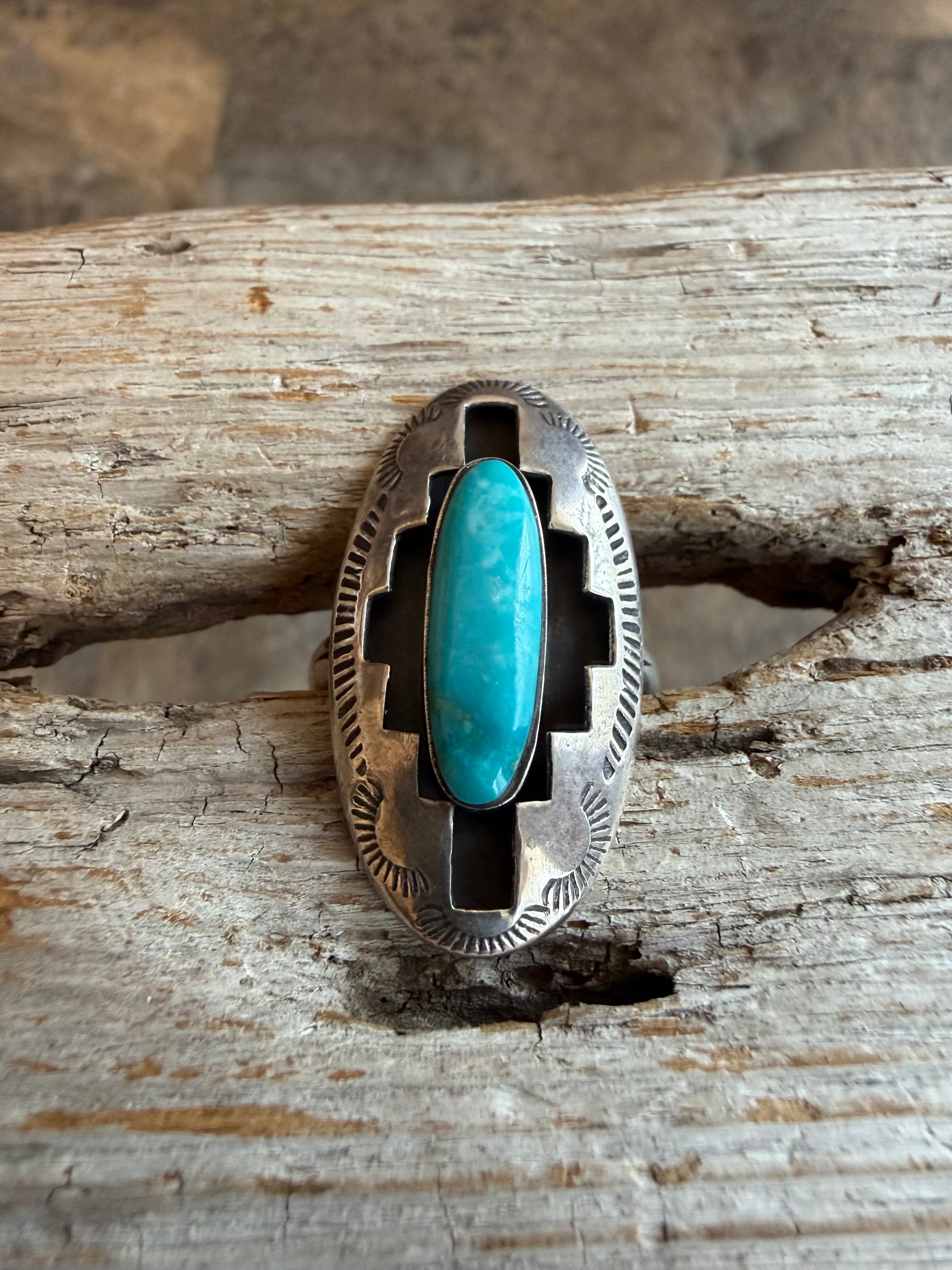 7/12 INDIAN JEWELRY ターコイズ オーバル スタンプワークシルバー