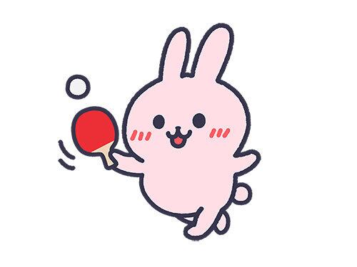 うさぎんちゃくイラストオーダーページ 卓球をする、うさぎ（線画カラー）のイラスト【卓球うさぎシリーズ