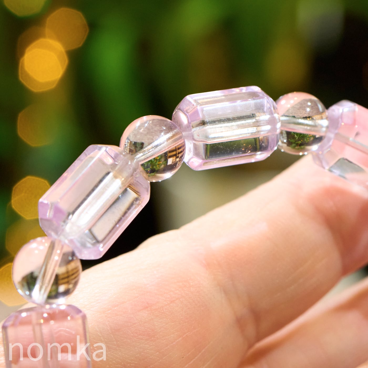 【光を透かす、桜色のしずく】透明度抜群 ピンクアメジスト デザインブレスレット (約17cm)