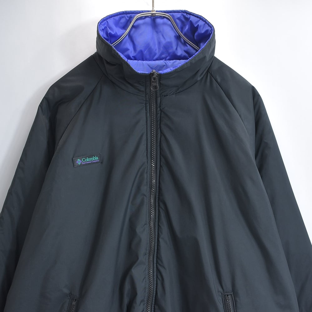 90s Columbia コロンビア リバーシブル 中綿ジャケット シンサレート スタンドカラー タウンユース ブラック パープルブルー USED ヴィンテージ ビンテージ 古着 メンズ Lサイズ