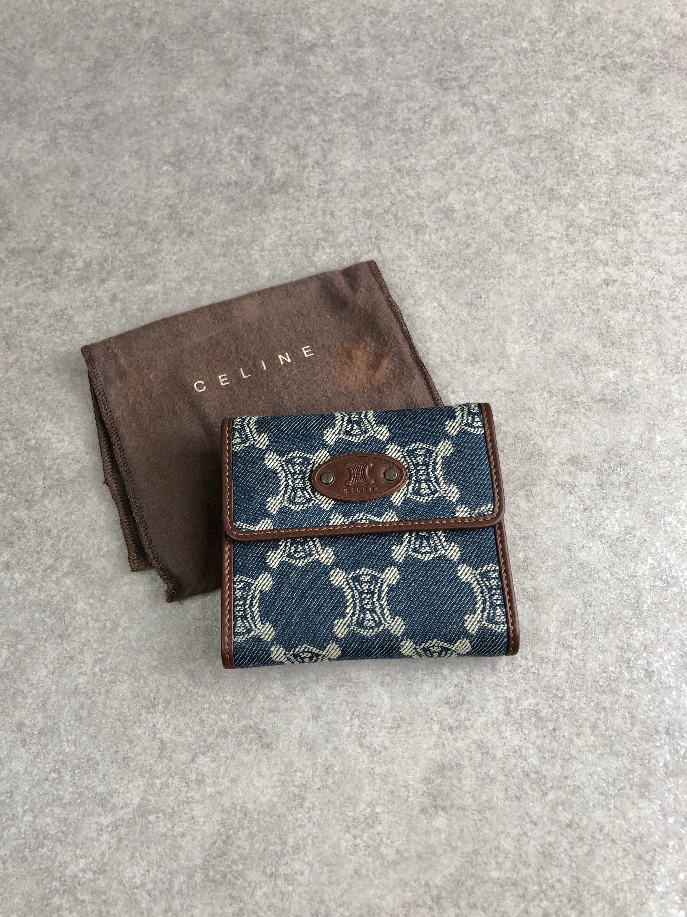 CELINE セリーヌ 財布 インディゴ ロゴ キャンバス 3つ折り財布 vintage ヴィンテージ オールド ddcaau