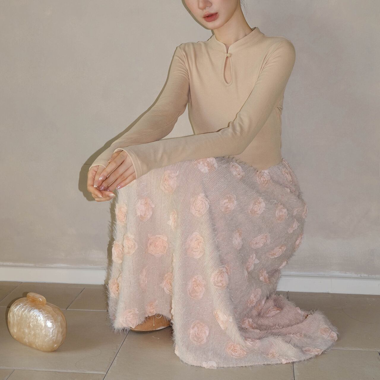 立体フラワー 切替ワンピース A4447