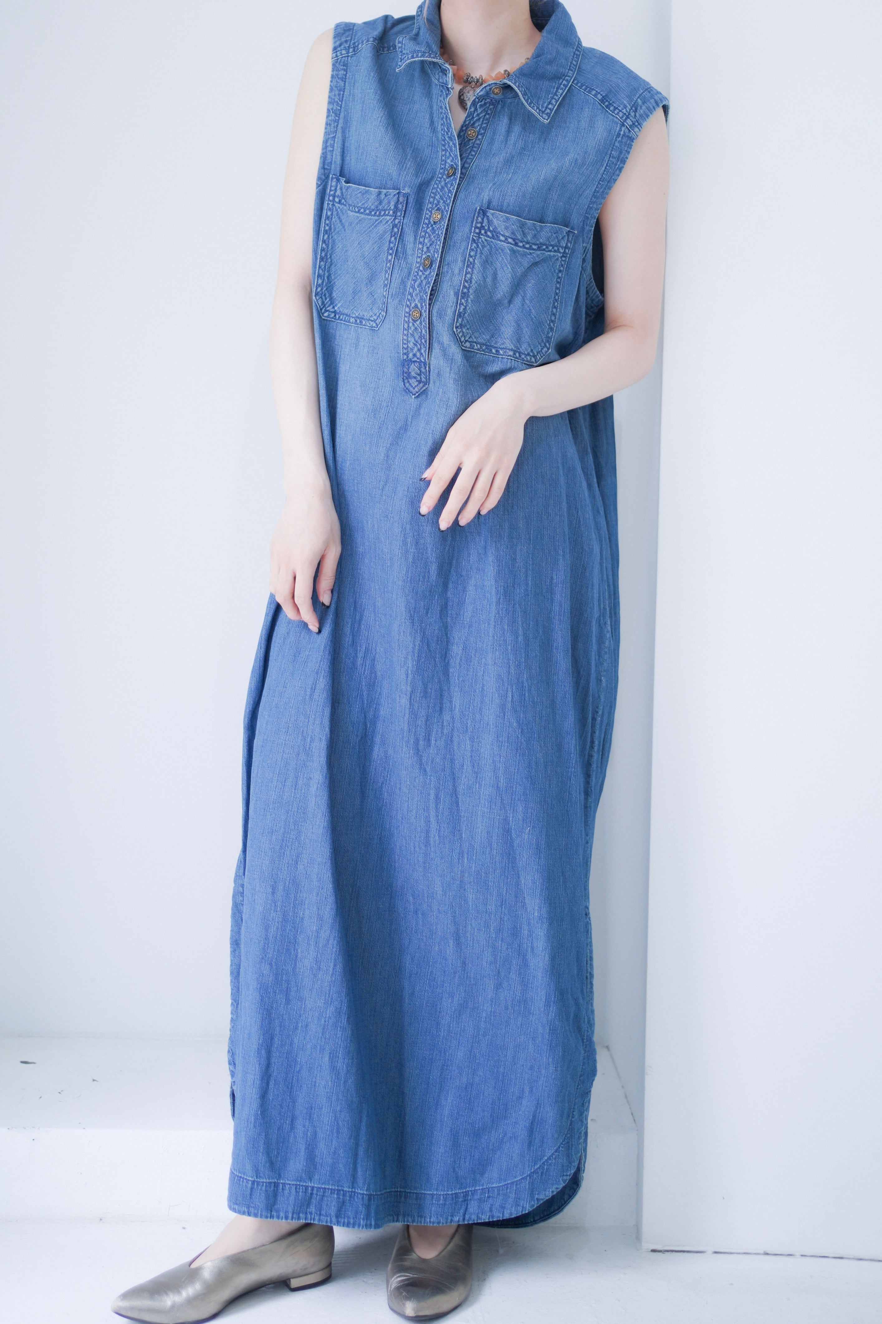 denim round long dress