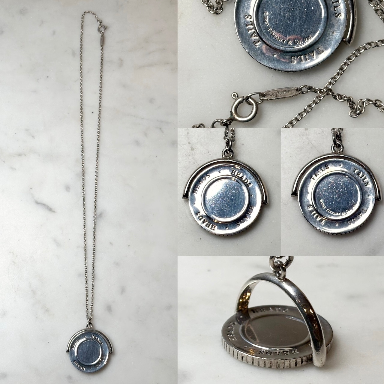 vintage 2003’s TIFFANY silver “HEADS/TAILS” swivel coin pendant necklace