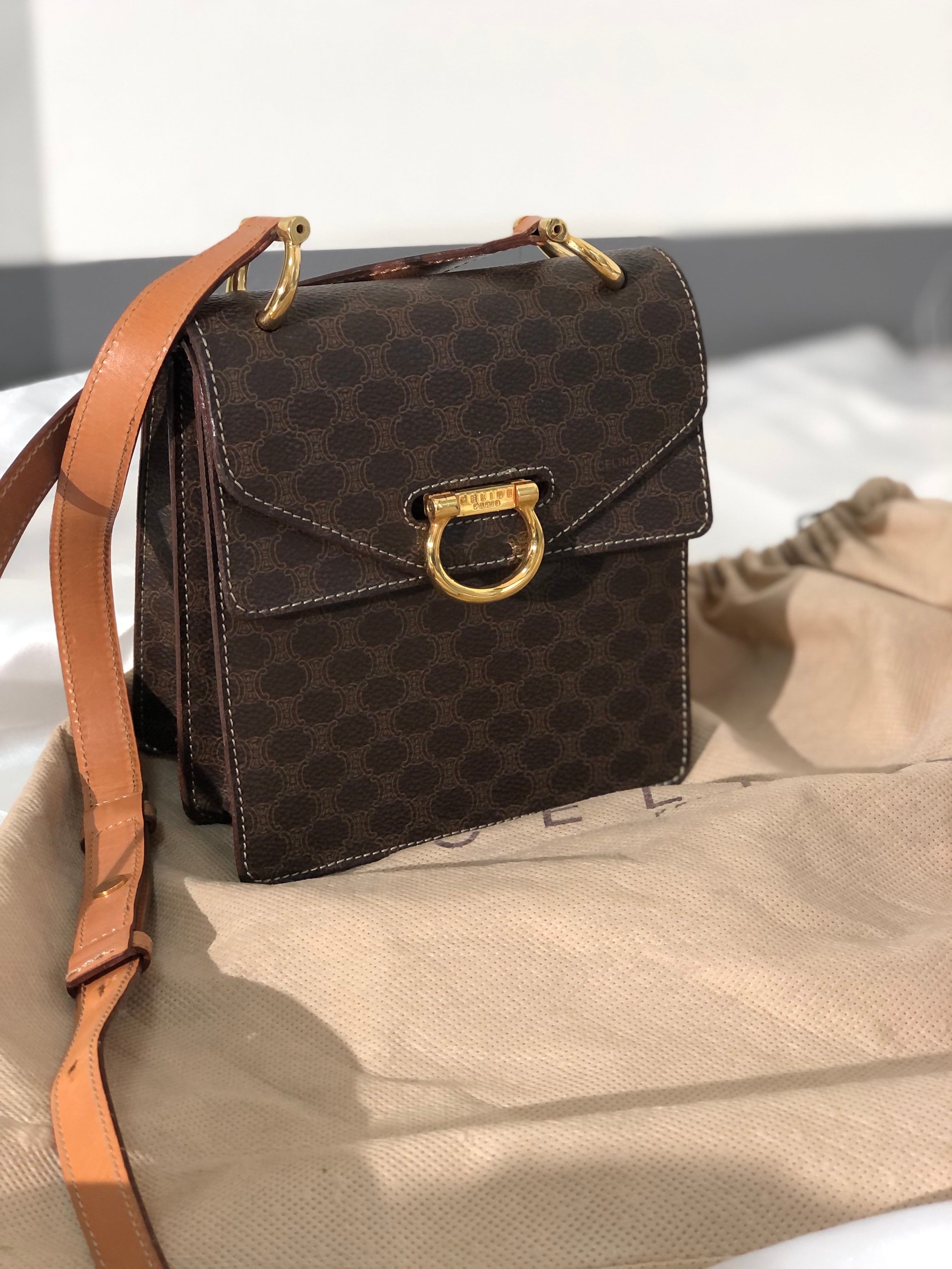 CELINE セリーヌ マカダム ダブルフラップ ホースビット PVC レザー ミニバッグ ショルダーバッグ ブラウン vintage ヴィンテージ  オールド s5ygdx | VintageShop solo powered by BASE