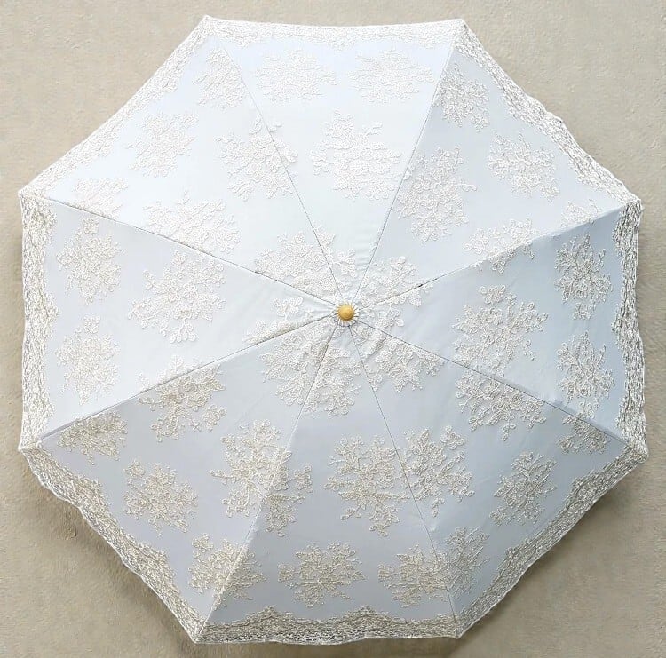 晴雨兼用レース張り折りたたみ傘 ホワイト | 刺しゅうと雑貨の店さくら