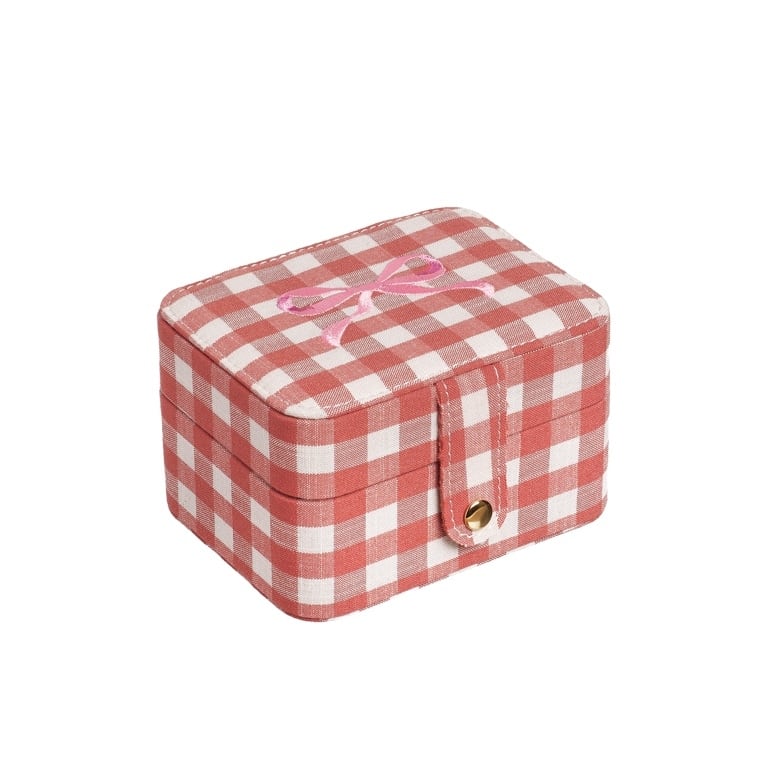 JB390P:Gingham Bow Jewellery Box-PINK