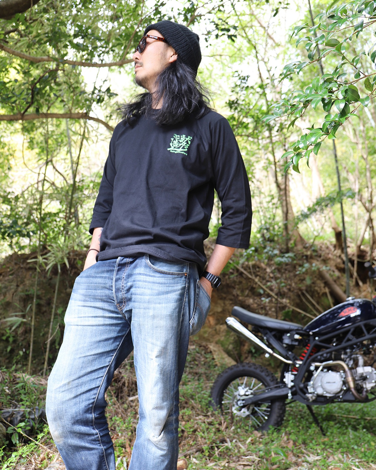 "WA"GLAN 3/4 SLEEVE /黒緑