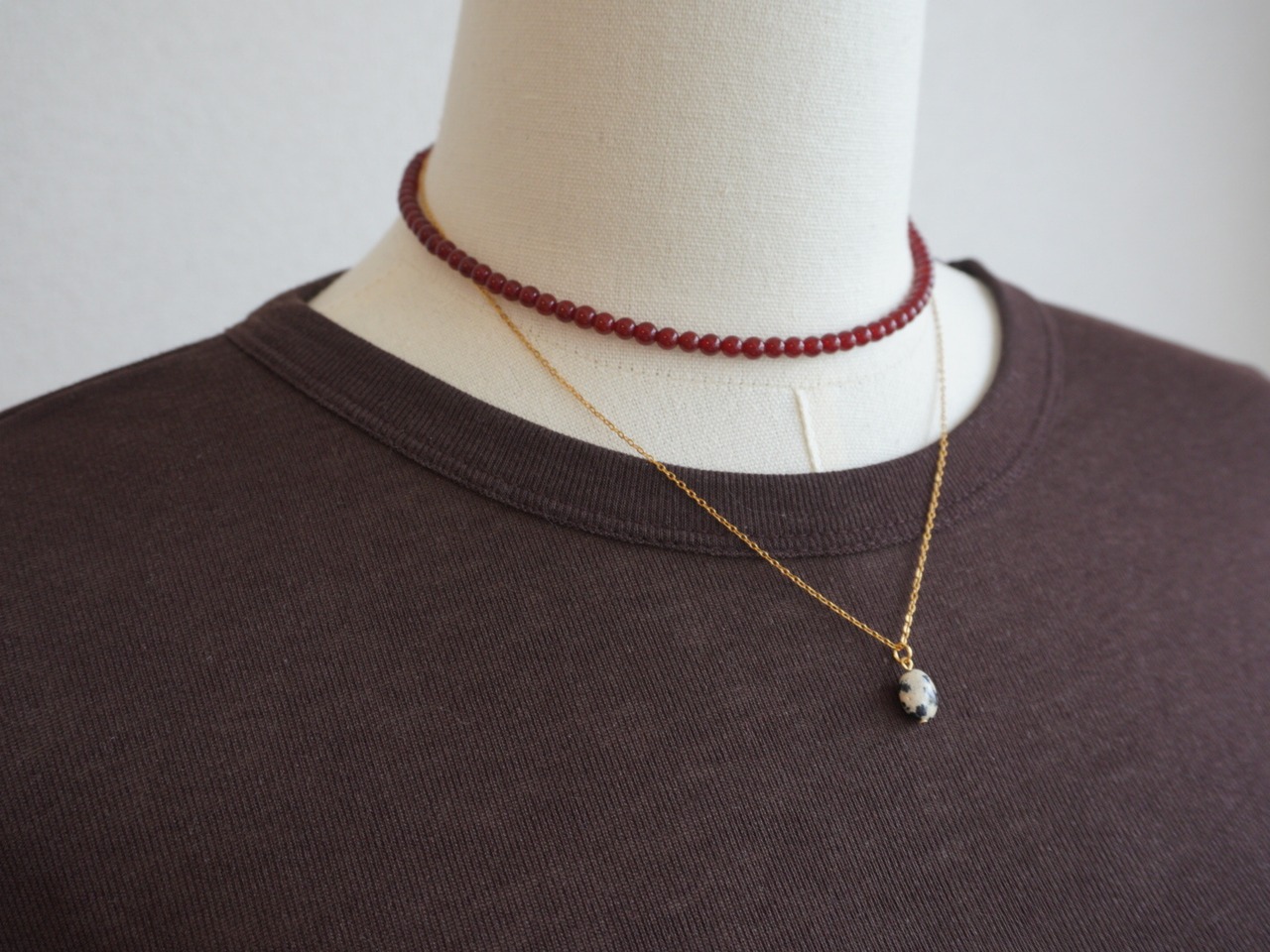 【 WAVE 】red agate × goldfilled ball necklace