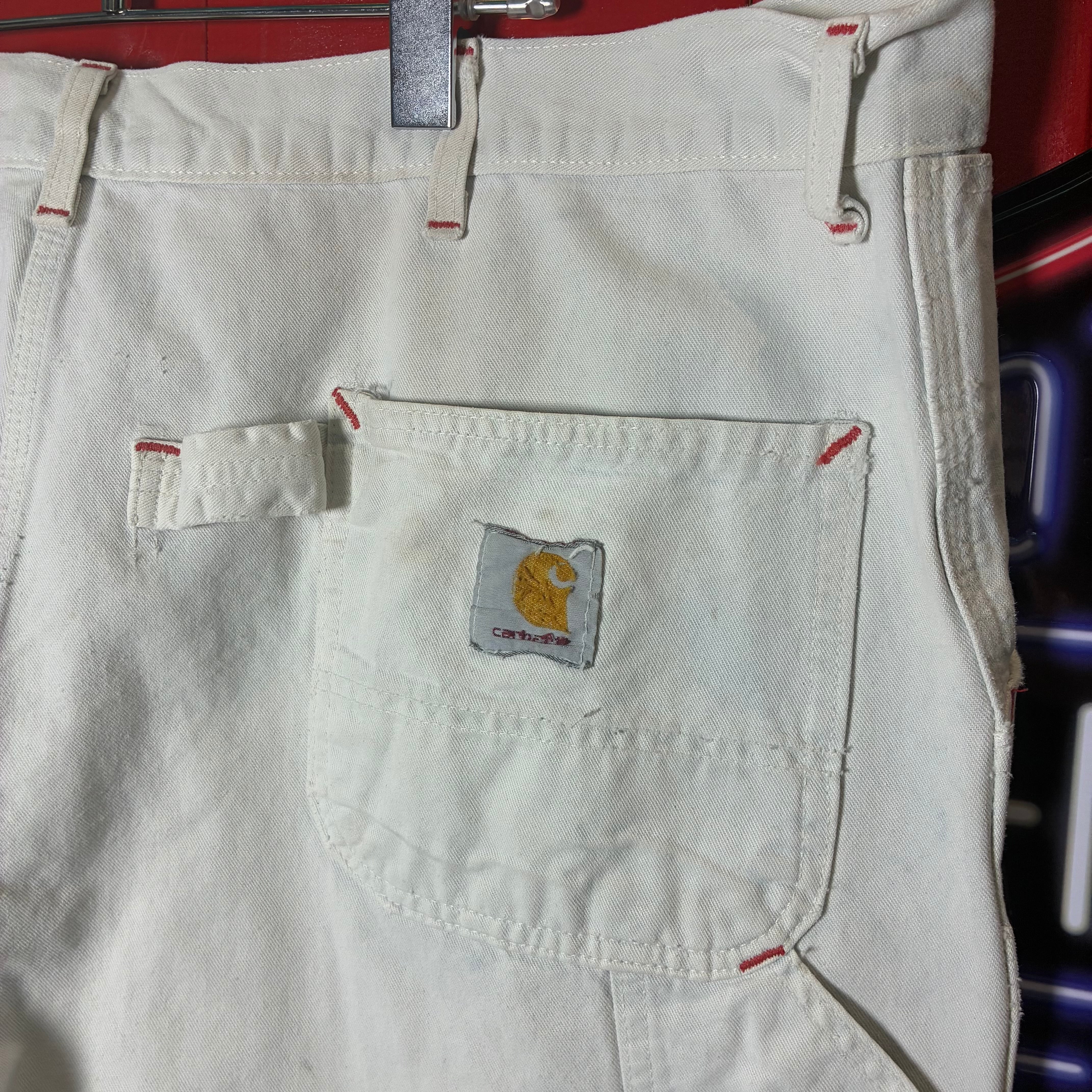 90s USA製　Carhartt ダブルニーペインターパンツコットンツイル 90s USA製 Carhartt ダブルニーペインターパンツ 白 コットンワーク