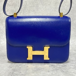 HERMES エルメス コンスタンス23 ショルダーバッグ ボックスカーフ ブルー 5539-202201