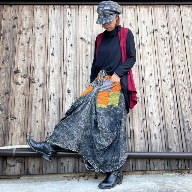 ストーンウォッシュ変形スカート