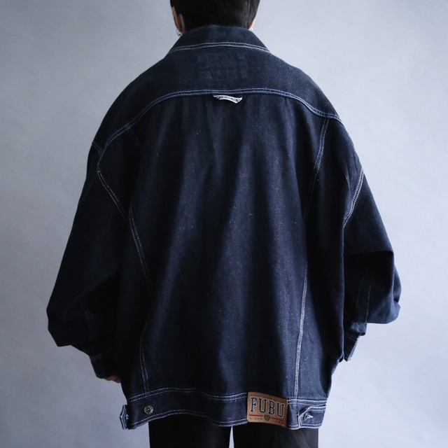 good indigo color blue stitch design XXXL over size denim jacket