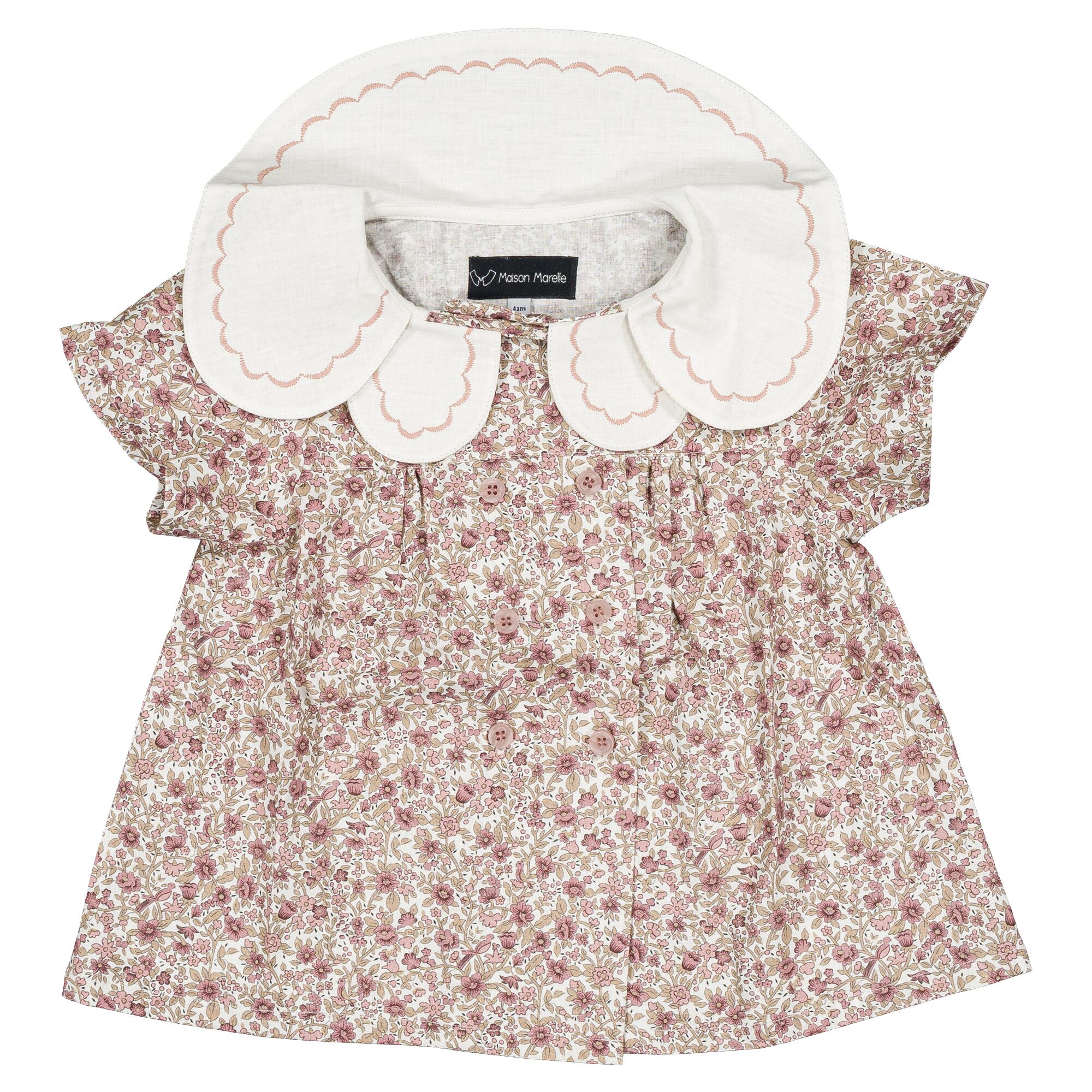 予約【Maison Marelle】Blouse NOLLET- pink flowers Blouse / 6Y~12Y / 6月上旬以降入荷