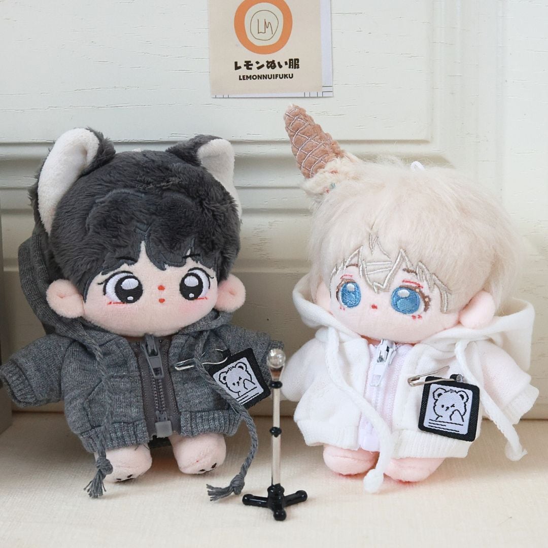 10cm 12cm 着せ替え ぬい服 小さい くま柄 パーカー トップス 黒 白