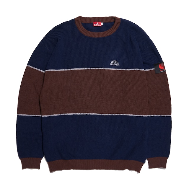 HELLRAZOR / BIG STRIPE CREW KNIT : NAVY × BROWN