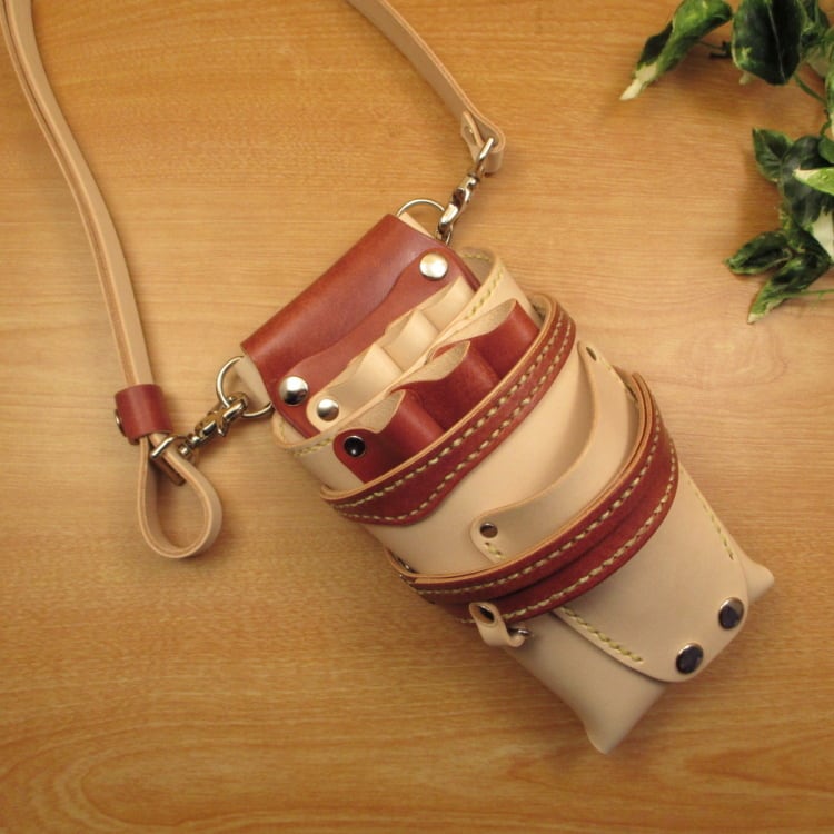 ダークグリーン＆焦げ茶　６丁　革ベルト　本革シザーケース　SCL-154/CGA ダークグリーン 6丁差し 革ベルト付き 本革シザーケース SCL-154/CGA