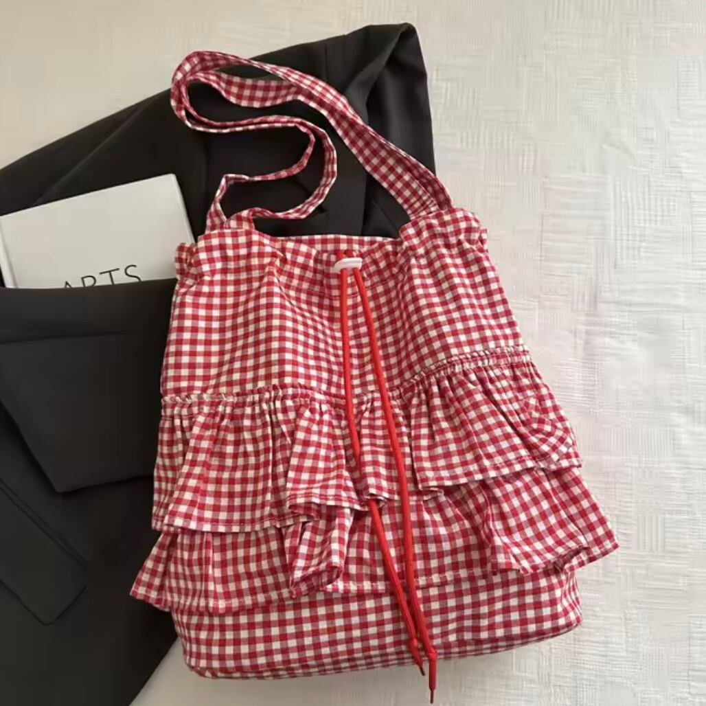 frill gingham check tote bag