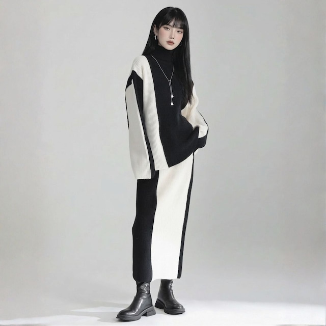 Ink print wide leg pants C0218