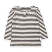 Mademoiselle NON NON マドモアゼルノンノン ボーダー ヘンリーネック 七分袖 Tシャツ カットソー M/グレー×ホワイト レディース