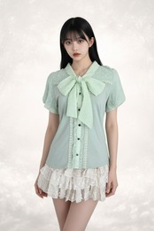 mint color ボウタイリボントップス