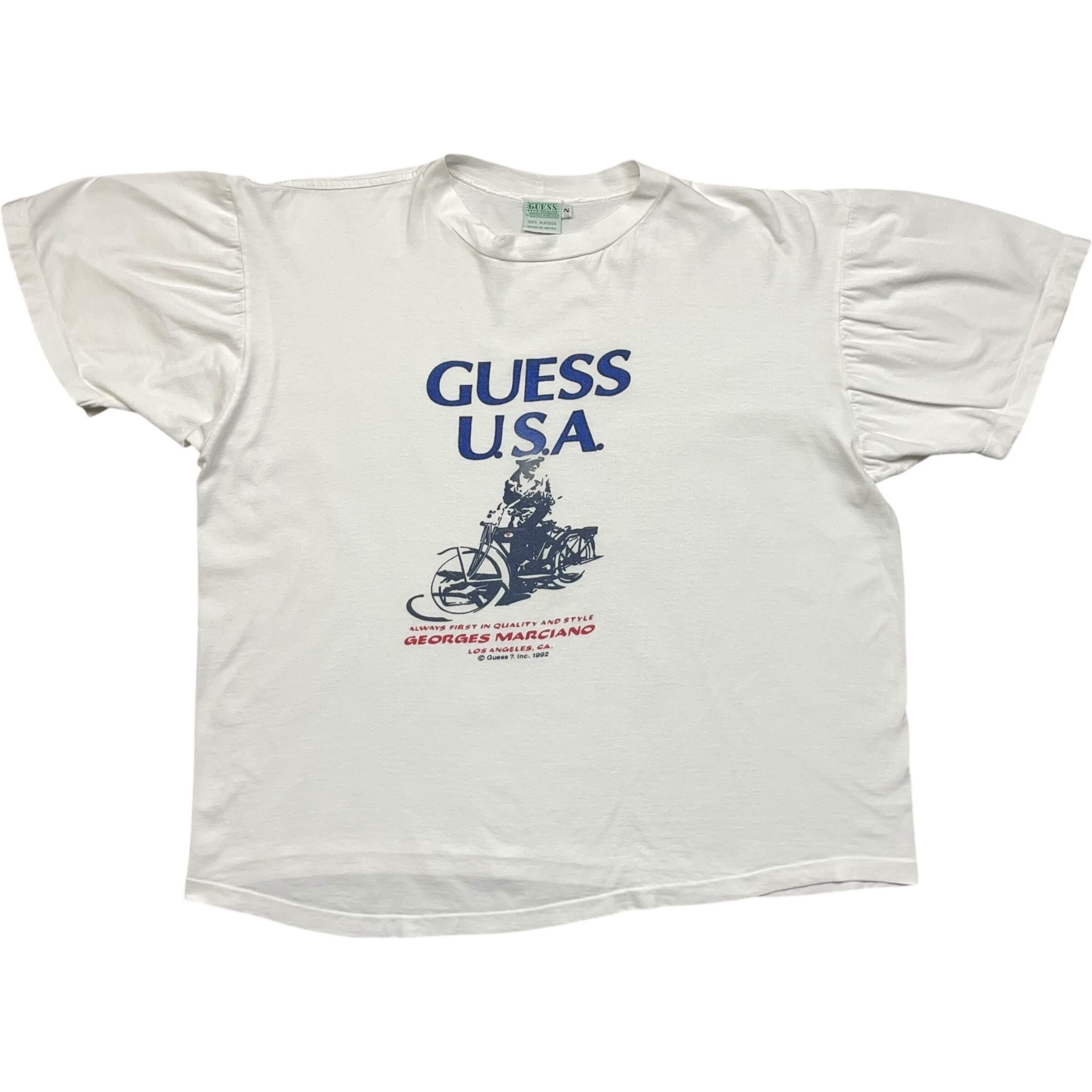《M》 GUESS ゲス Tシャツ フロントプリント ホワイト 90年代〜 no.8342