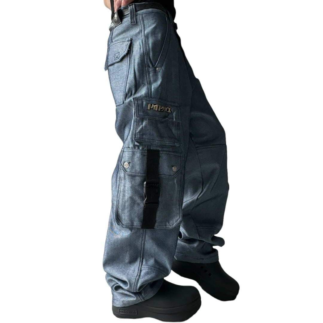 カーゴパンツ HUECLOSET Double pintuck wide denim pants ♾️IMPAQ♾️ shiny silver wide denim cargo pants | ELCASION