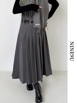 box-pleats flare long skirt【NINE5418】
