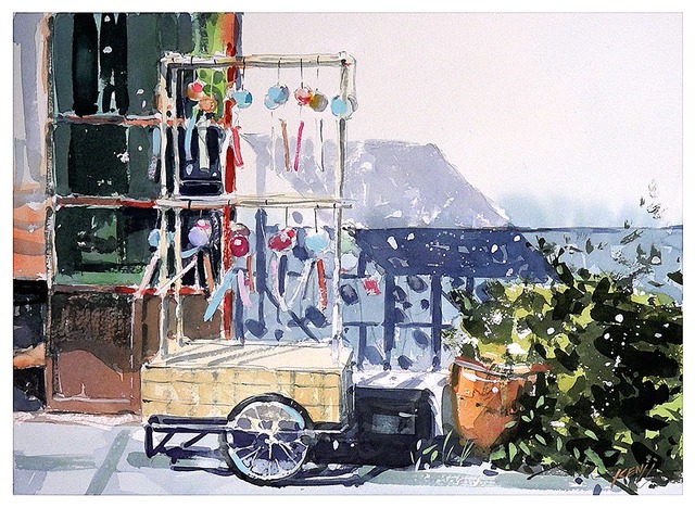 雨上がりの風鈴屋台＜F4原画＞ | COLOR FACTORY 絵のショップ