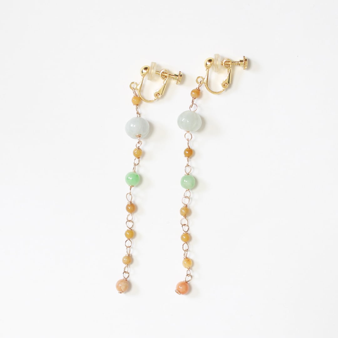 翡翠ロングピアス！ Y point malti flower r A貨翡翠 jd_mm1186