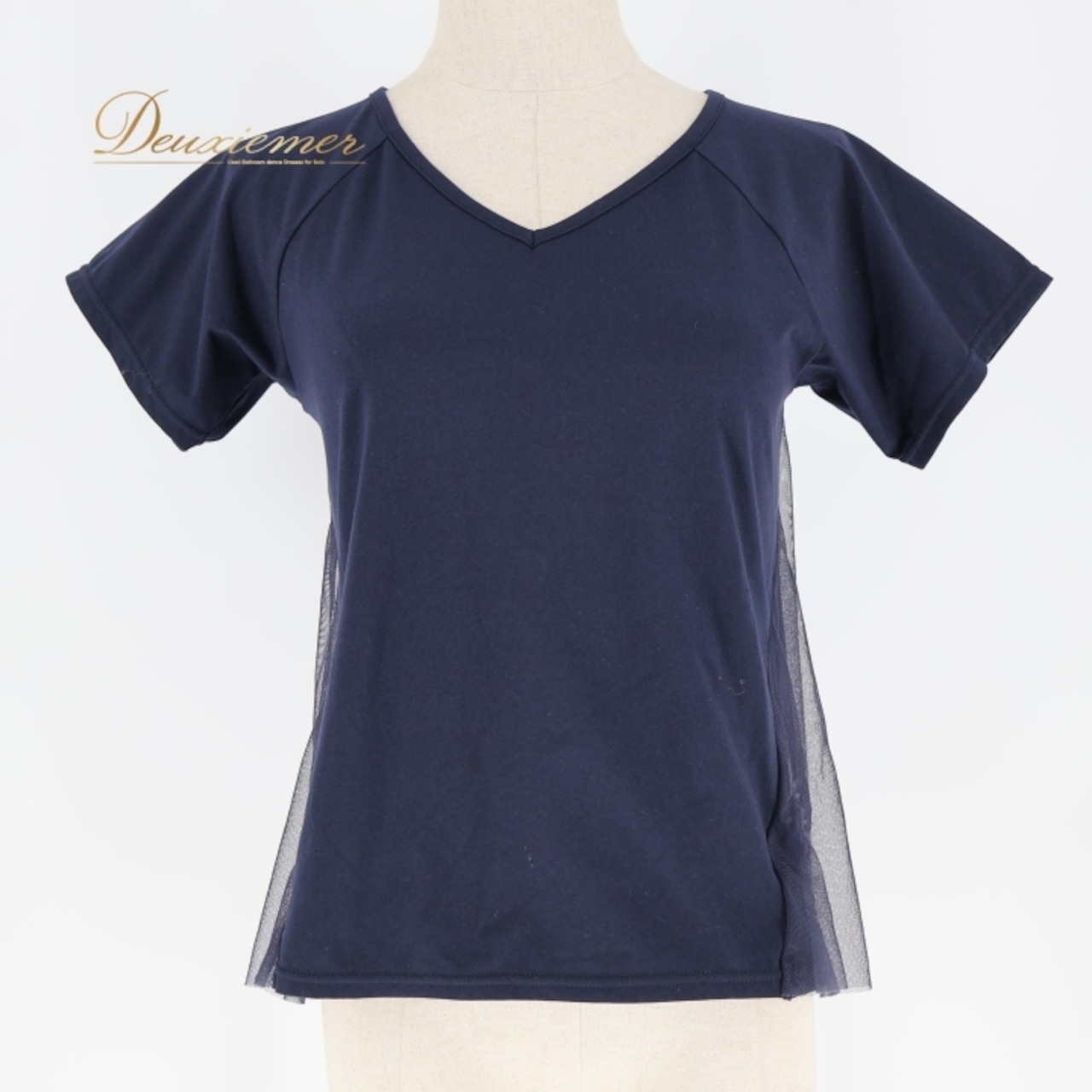 社交ダンス 衣装 トップス ブラウス ネイビー系 チャコット Chacott 紺 日本製 Tシャツ バレエ ヨガ 運動 練習 レッスン 伸縮 ストレッチ 無地 シンプル ダンス衣装 かわいい メッシュ生地