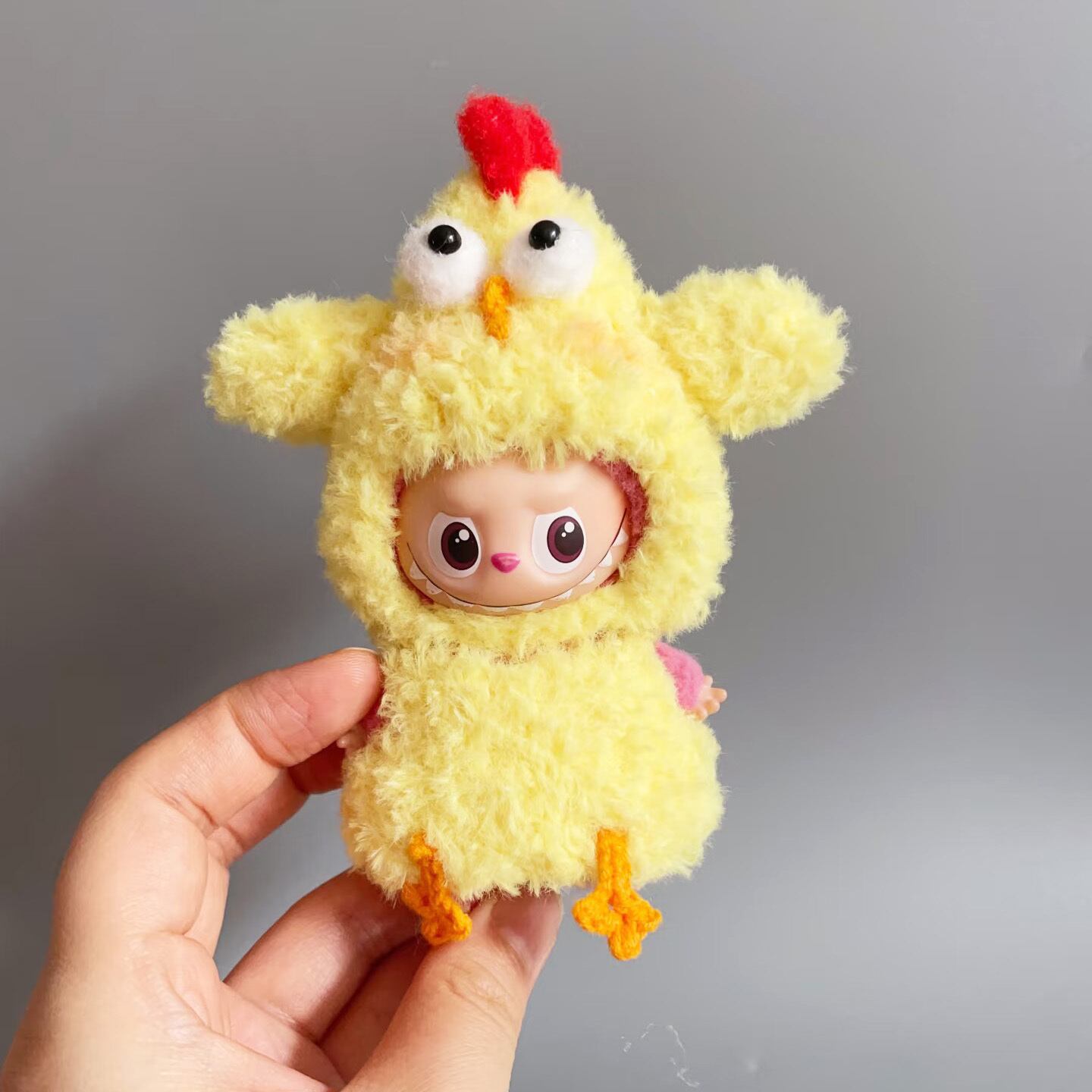 ラブブ 4.0 ひよこ カバーオール 10cm 服 ふわふわ もこもこ Labubu専用 変身 着せ替え 可愛い ドール服 ハンドメイド ぬいぐるみ服