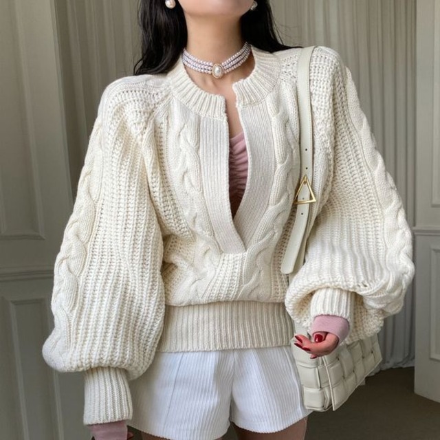 Deep Neck Knit Pullover 503784