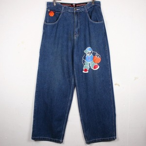 【Caka act2】Basketball Print Loose Buggy Denim Pants