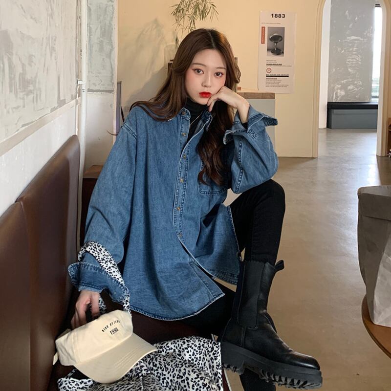 シャツ レディーススプリングスタンダードルーズトップス ロング レトロ 春物 試着室7112968582