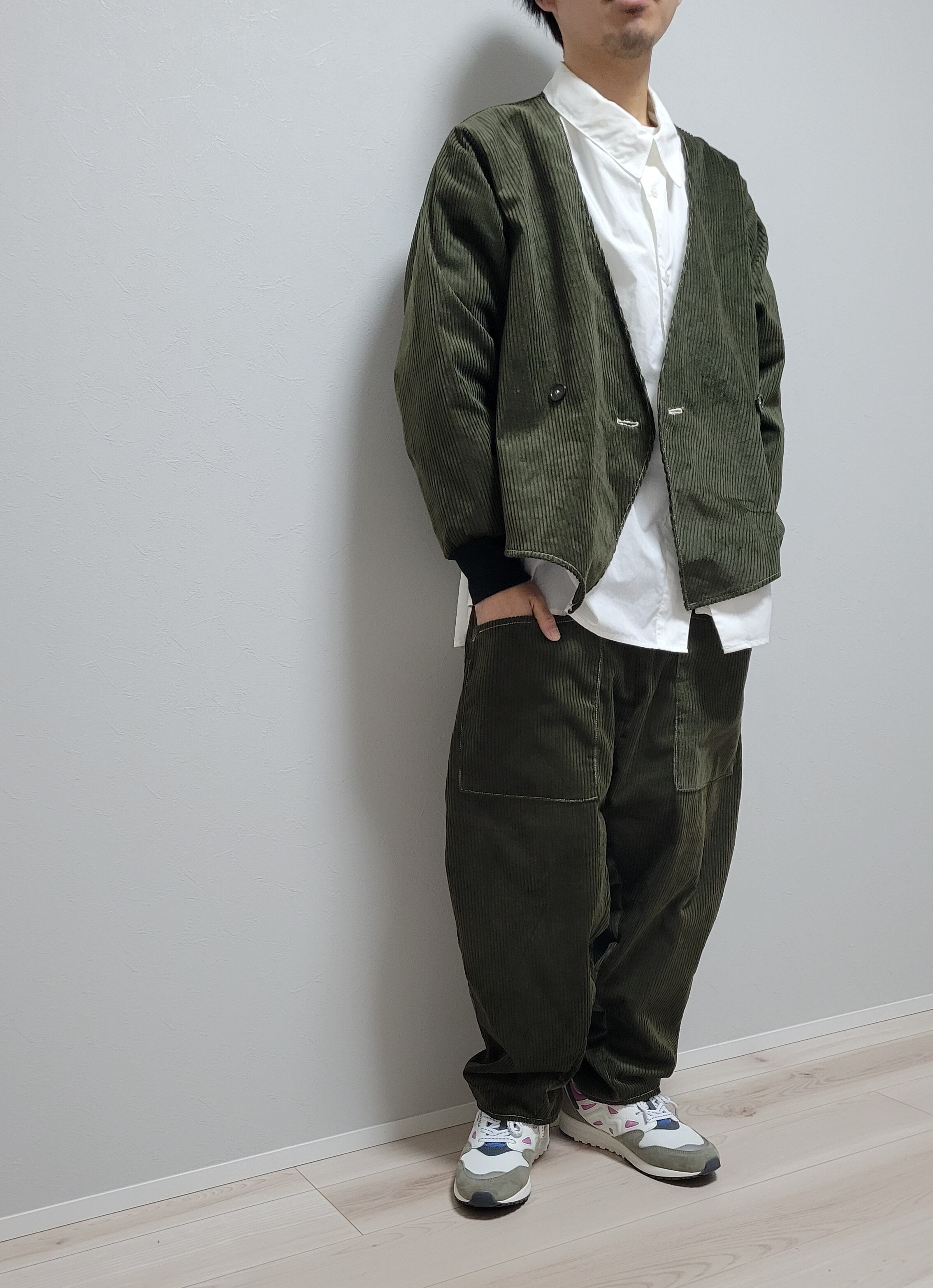 コーデュロイセットアップ グリーン(2401)どんぐりパンツ×ゆるっと