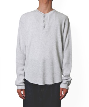 UNUSED / US2595 LONG-SLEEVE HENRY NECK WAFFLE T-SHIRT(HEATHER ASH)