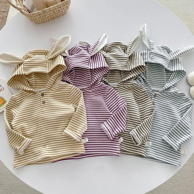 【取寄】うさ耳フードできゅんとするボーダーパーカー