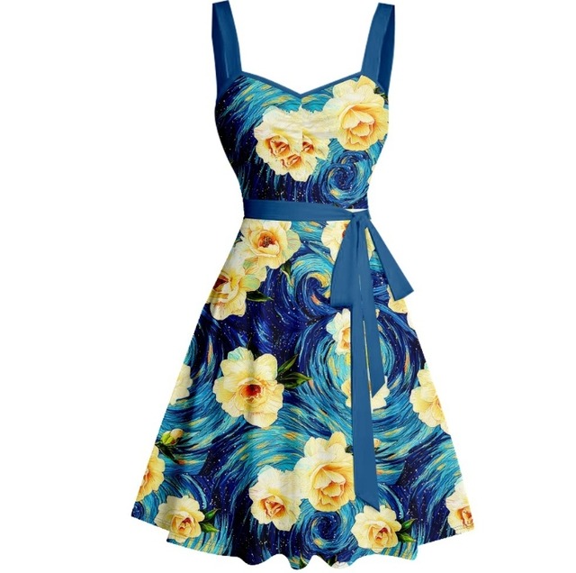 【送料無料】 ワンピース ワンピドレス タンクトップ フラワー ハイウエスト ウエストリボン フレアスカート Aライン スタイルアップ エレガント きれいめ エキゾチック 大人可愛い おしゃれ カジュアル フェエミニン ガーリー キュート 韓国系 オルチャン 人気 トレンド 新作 夏 20代 30代 40代  お出かけ イベント 旅行 リゾート デート ママ デイリー 通勤 通学 普段着 着回し インスタ映え 70347