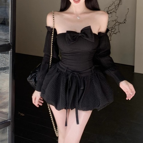 アームカバー付きリボンバルーンワンピ ・12794