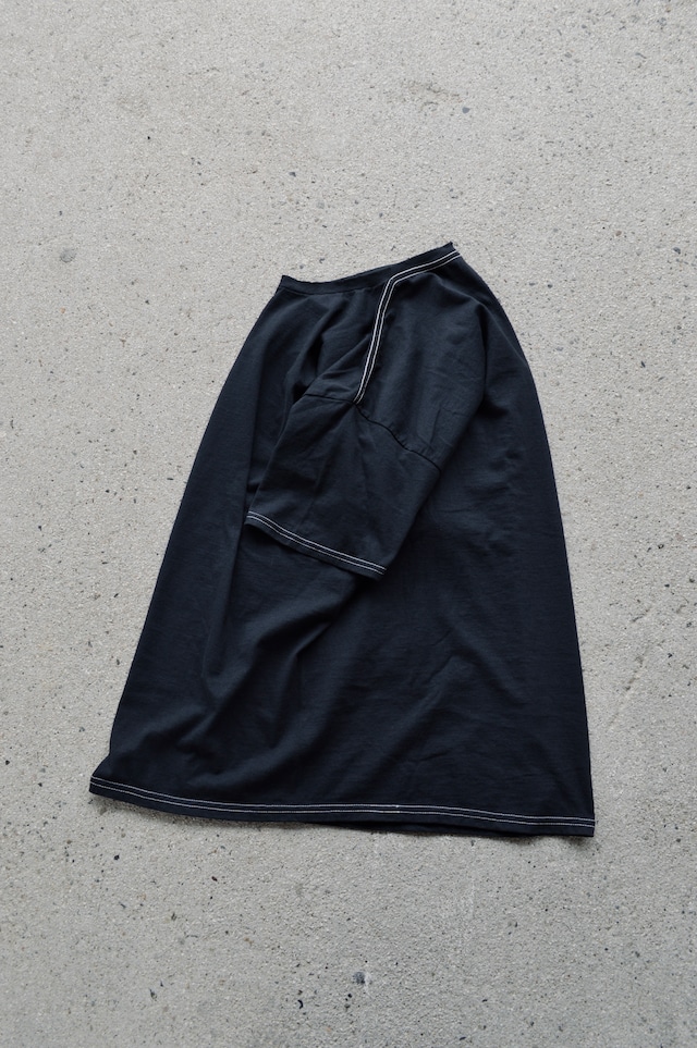 VENTITANK PROJECT US Blank Body Dyed Black White Stitching SS Tee Damage Neck Remade Product ブランクT カスタム 黒染め