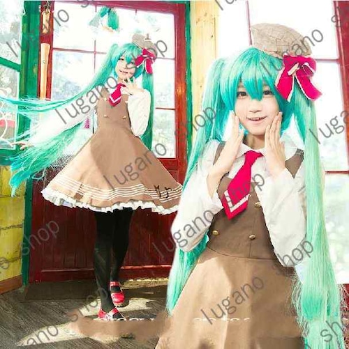 K4073b　VOCALOID ボーカロイド 初音ミク PIANO*GIRL　風 コスプレ衣装＋ウイッグ　cosplay　コスチューム ハロウィン　イベント