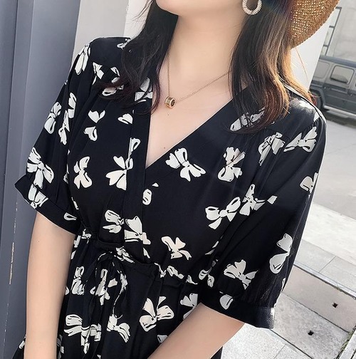 【新品】大きいサイズ Vネックロングワンピース半袖ゆったり春夏秋