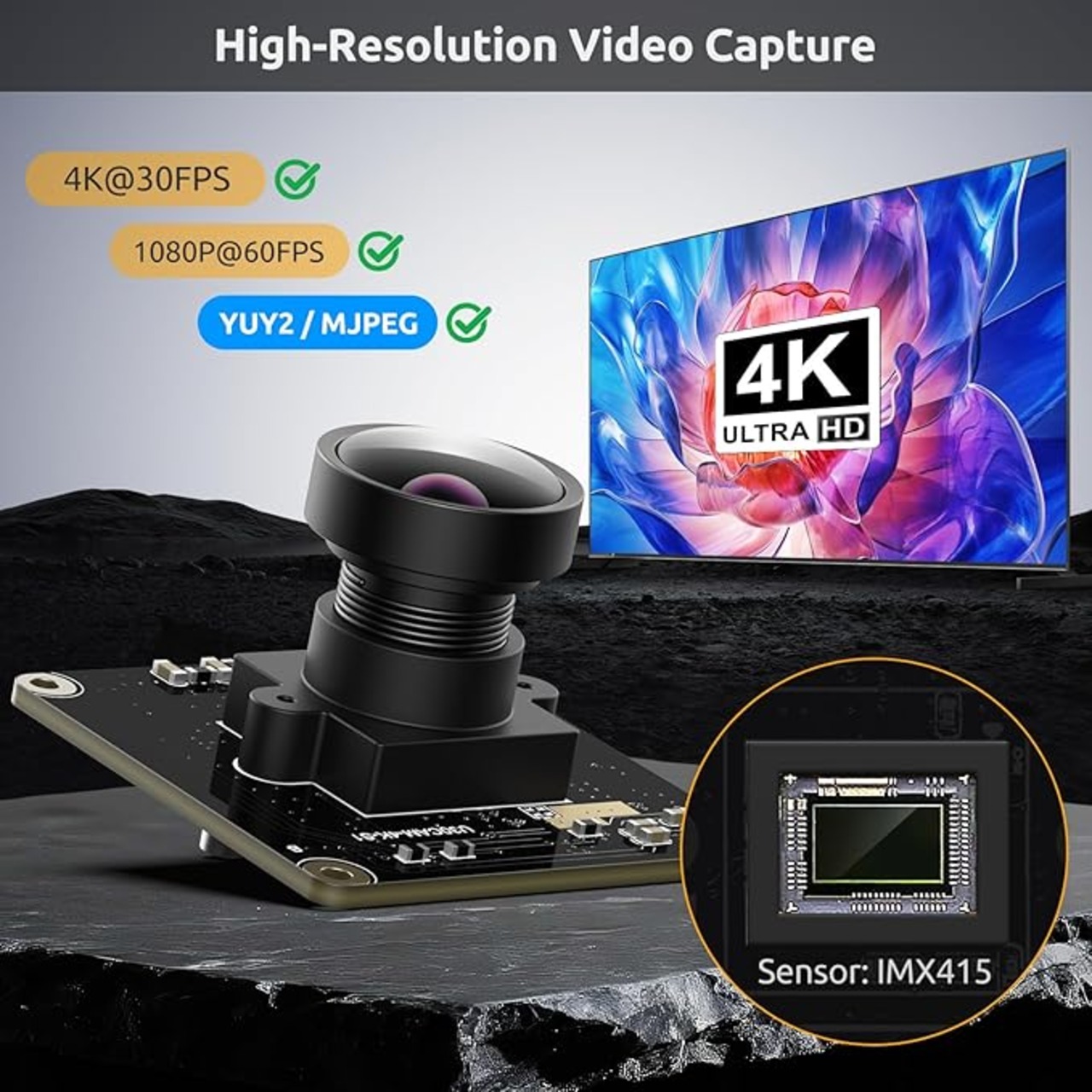 InnoMaker USB 3.0 UVCカメラモジュール IMX415センサー搭載 4K@30FPS & 1080P@60FPS プラグ ...
