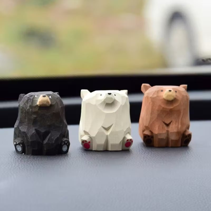 置物 オブジェ くま 木彫り 3点セット かわいい ナチュラル ほっこり